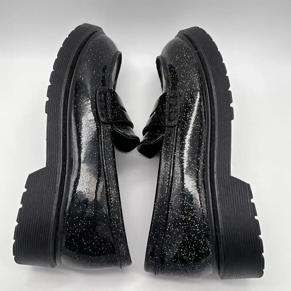 Art Class Girl's Glitter Celia Loafers Black Sparkle Size 3 Chunky Soles Preppy